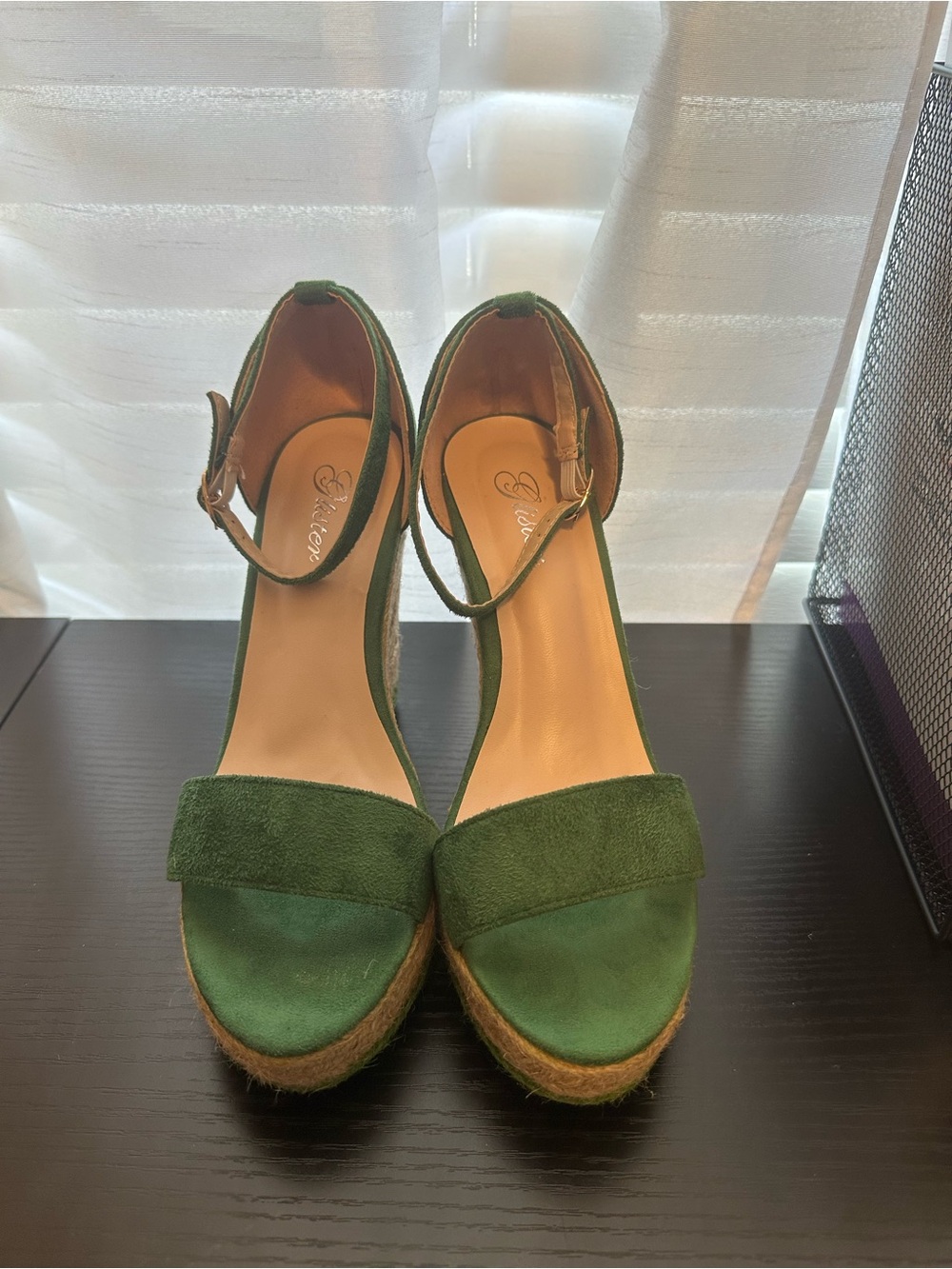 Green Suede Ankle-Strap Wedge Sandals - Women
